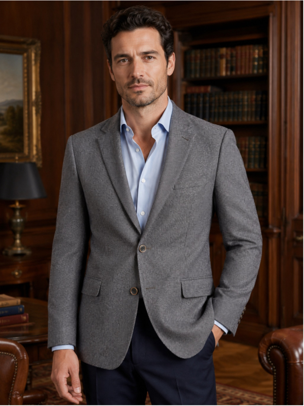 S. Cohen Prestige Blazer Men 44R Wool Cashmere Old Money Dark Academia Gray
